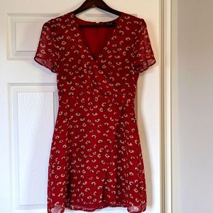 Madewell red floral faux wrap dress, size 2